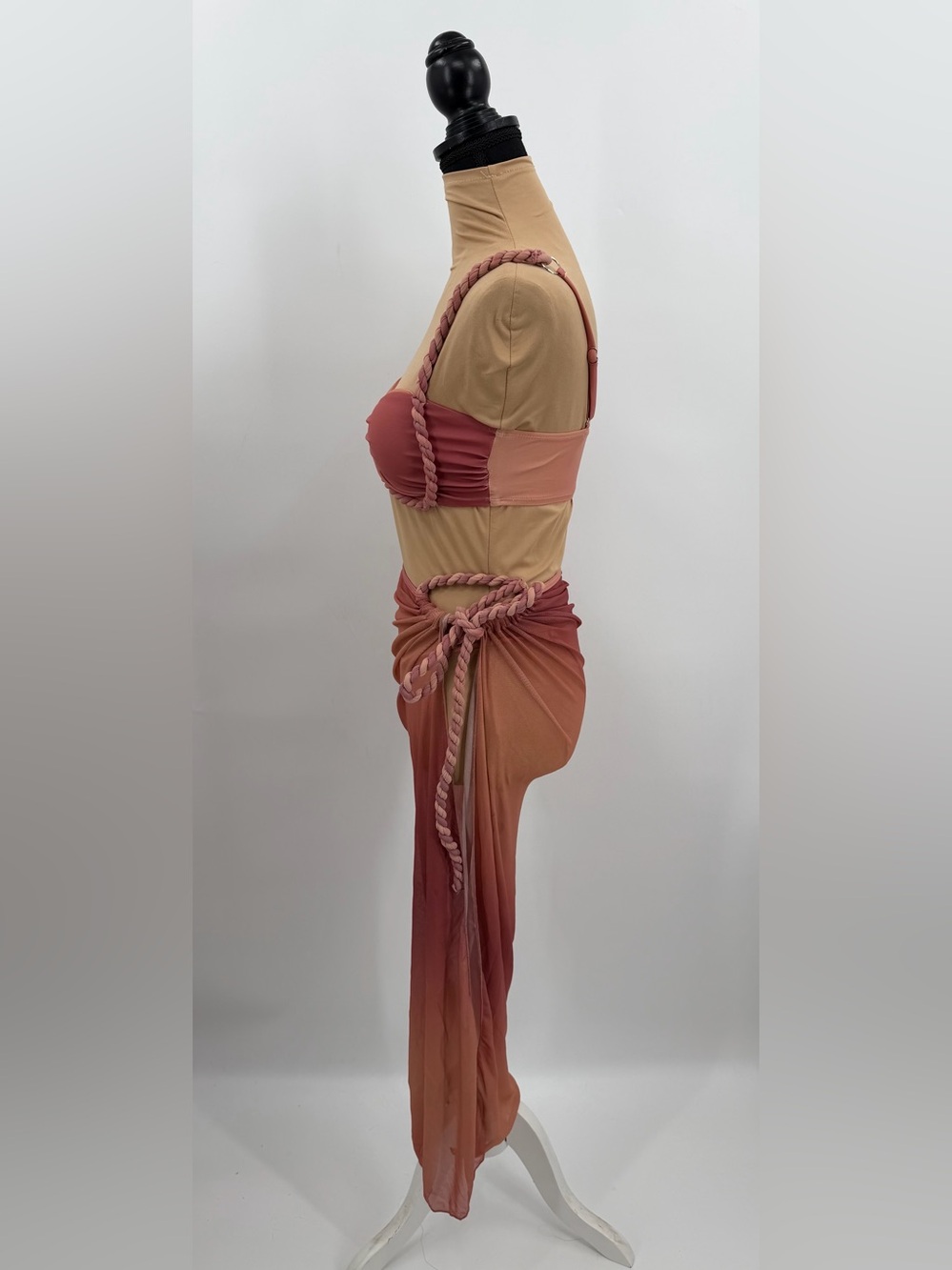 Dusty Rose Ombre Braided Bikini Set Cover Up 3 Piece S resort vacation tropical - Picture 2 of 12